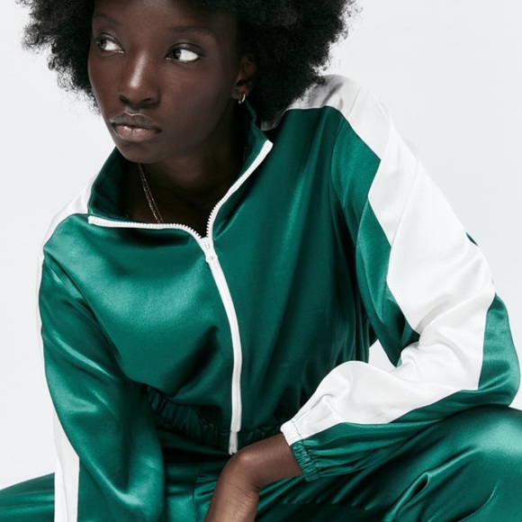 ZARA piped green satin jacket size small - Picture 6 of 10